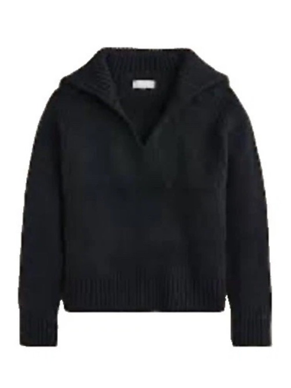 J. Crew Women's M/L Black Wool Blend Johnny Collar Boxy Crop Sweater Preppy Polo